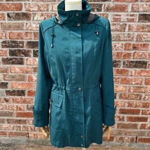 Anthropologie Gallery teal utility coat with removable hoodie! / S Petite / EUC